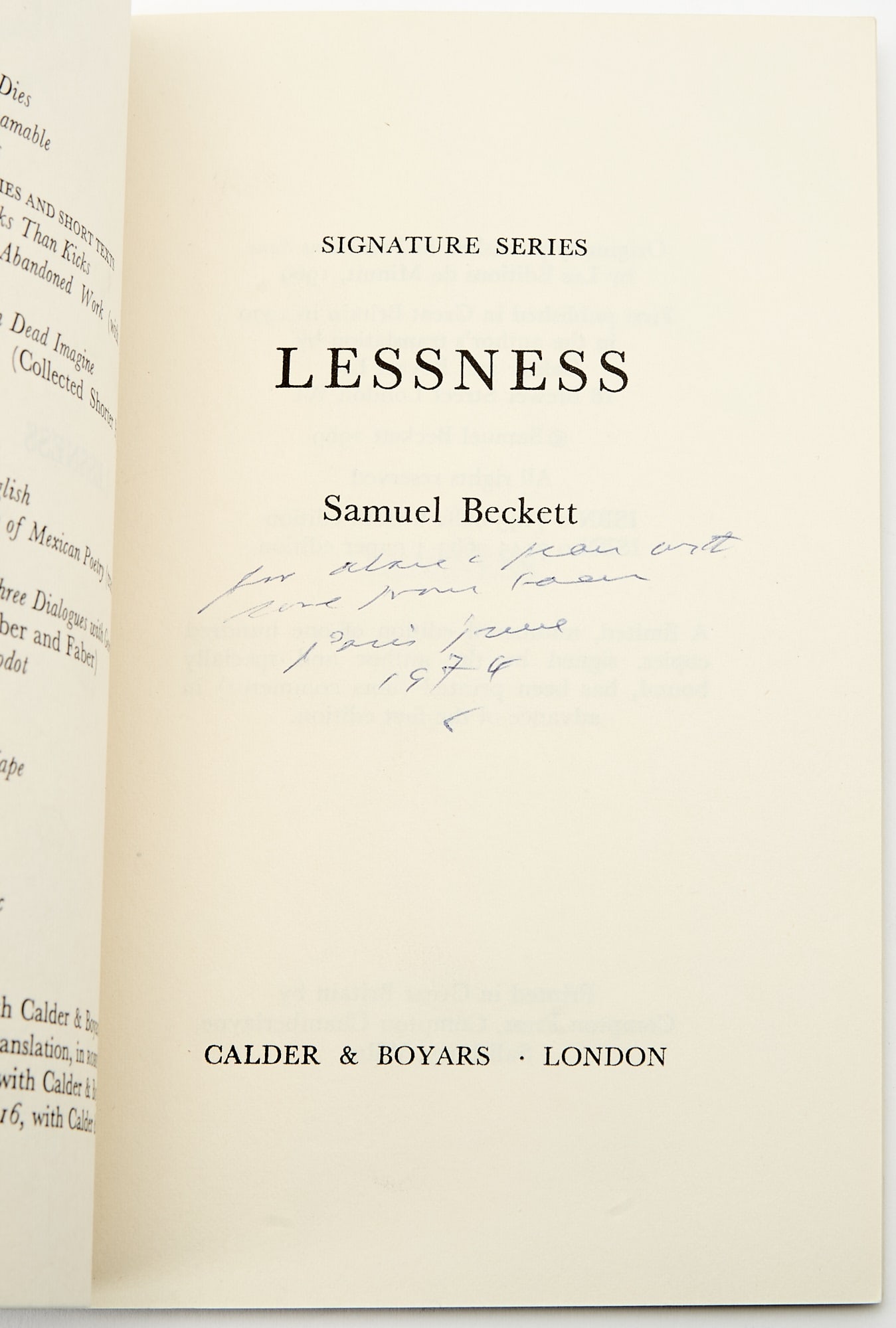 Four works inscribed to Alan Schneider from Samuel Beckett in the 1970s-80s (1 of 5)