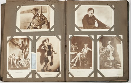 An excellent collection of 1930s picture postcards of Hollywood stars in a contemporary album
