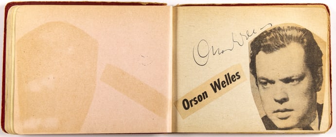 Autograph album with Orson Welles, Rita Hayworth, Lauren Bacall, Gloria Swanson, Peter Lorre, and