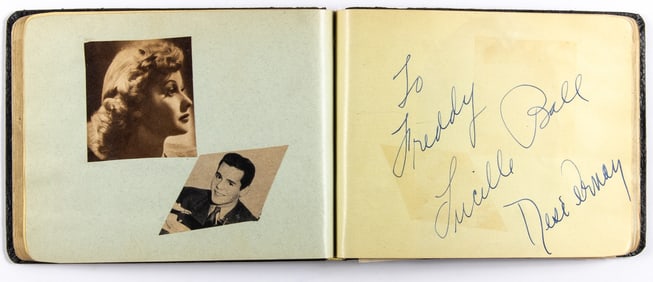 An autograph album with Lucille Ball, Desi Arnaz, Lana Turner, Bert Lahr and others