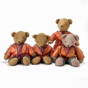 Four Examples of the "Douglas Bearbanks" Stuffed Bear Wearing a Smoking Jacket and Ascot