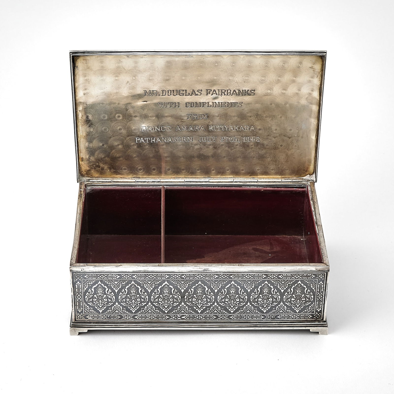 Thai Niello Silver and Wood Presentation Footed Box from the Prince of Thailand (1 of 7)