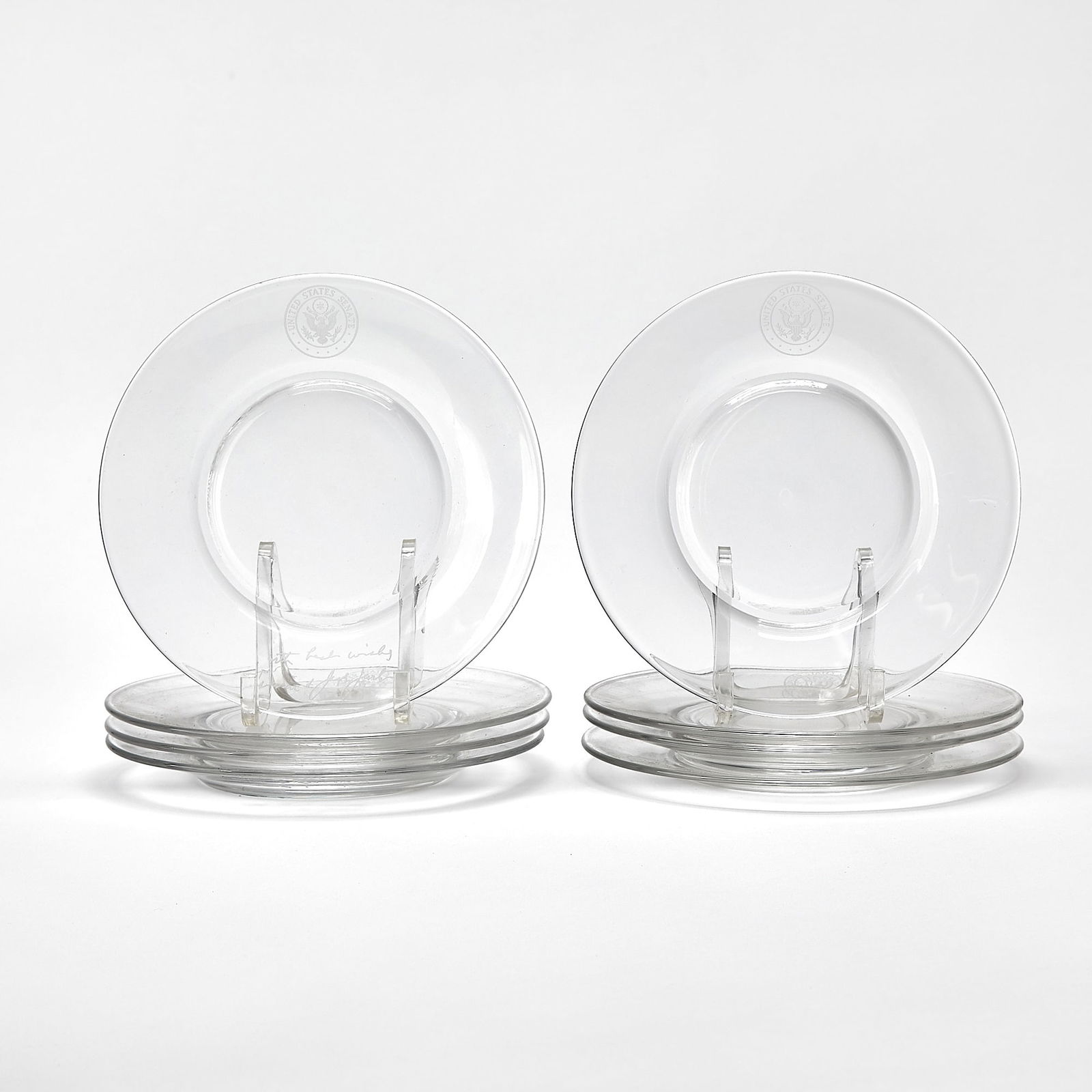 Set of Eight Molded Glass Presentation Plates Etched With the Seal of the United States Senate (1 of 5)