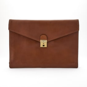 Brown Leather Portfolio Made Exclusively for Estee Lauder With "DF" Tag Monogram