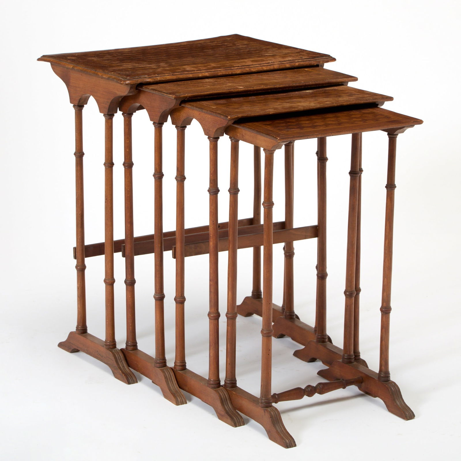 Set of Four Parquetry Walnut Nesting Tables (1 of 5)