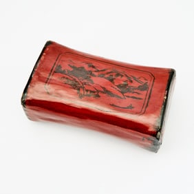 Japanese Black and Red Lacquer Composition Pillow Headrest