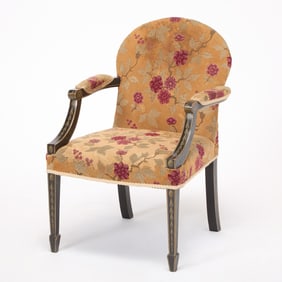 George III Style Painted and Ebonized Needlepoint Upholstered Armchair