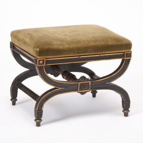 Regency Style Parcel Gilt Ebonized Curule Tabouret