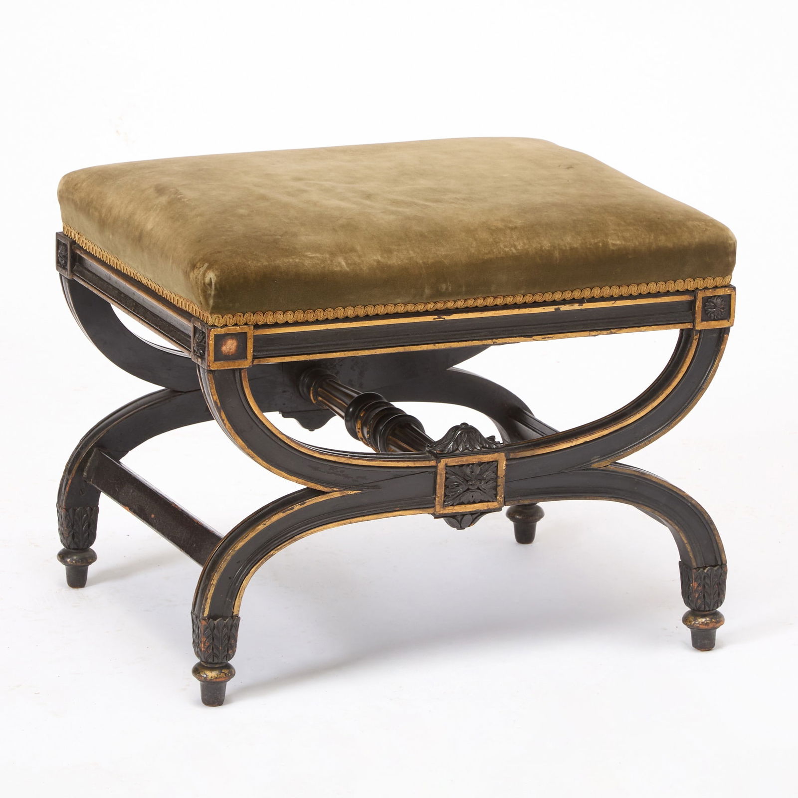 Regency Style Parcel Gilt Ebonized Curule Tabouret (1 of 5)
