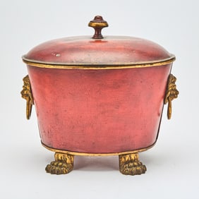 Regency Style Parcel-Gilt Scarlet and Painted Tôle Coal Hod