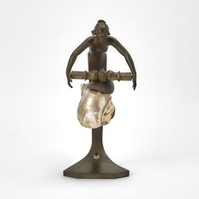 Viennese Art Nouveau Shell-Mounted Patinated Bronze Figural Table Lamp