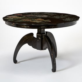 Chinese Export Stained Mother-of-Pearl Inlaid and Black Lacquer Center Table