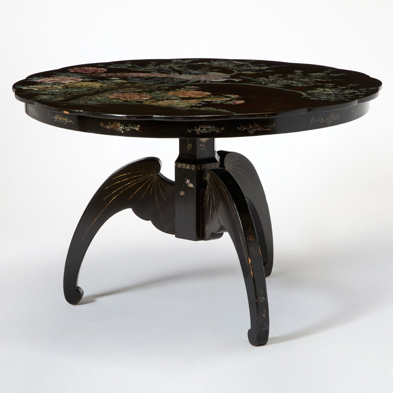 Chinese Export Stained Mother-of-Pearl Inlaid and Black Lacquer Center Table (1 of 5)