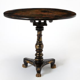 Chinese Export Gilt and Black Lacquer Tilt-Top Table