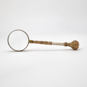 American Gilt-Brass, Mother-of-Pearl, and Glass Magnifying Glass