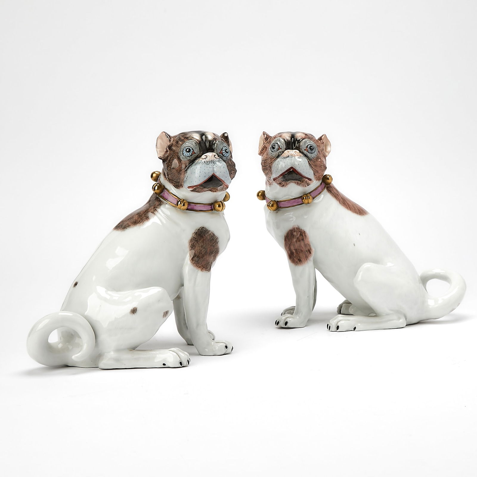 Pair of Dresden Gilt and Hand-Painted Porcelain Figures of Pug Dogs (1 of 7)