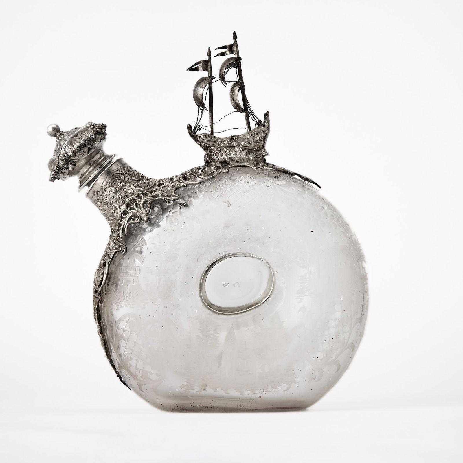 German Silver-Mounted Wheel-Engraved Blown Ship's Decanter (1 of 6)