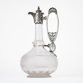 English Silver Plated-Mounted Blown and Cut Glass Footed Decanter