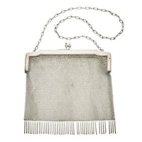 Continental Silver Mesh Purse with Carrying Chain