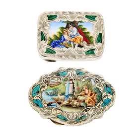 Two Silver and Enamel Compacts