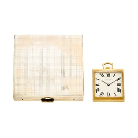 Tiffany & Co. Gold Travel Clock and Silver Compact