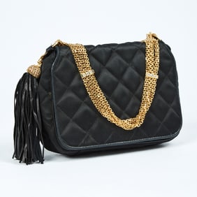 Chanel Black Quilted Fabric and Rhinestone Flap Bag