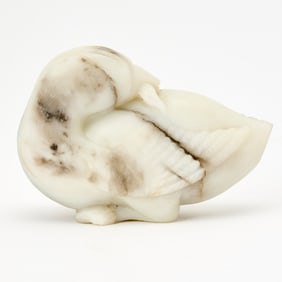 A Large Chinese Jade Figural Carving of a Mandarin Duck Qing Dynasty