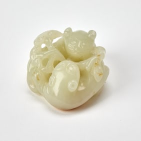 A Chinese Carved White Jade 'Cats Group' Qing Dynasty