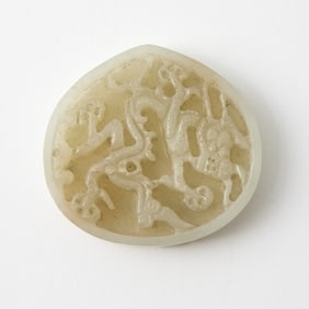 A Chinese Carved White Jade Belt Plaque Ming Dynasty