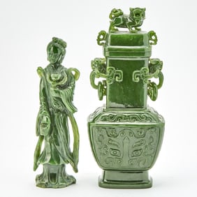 Two Chinese Spinach Jade Articles 20th Century