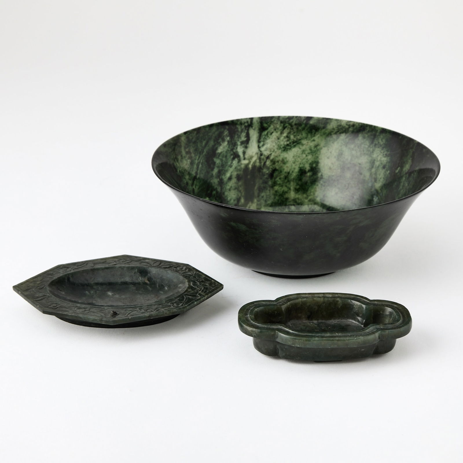 Three Chinese Spinach Jade Articles 20th Century (1 of 8)