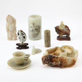 A Group of Chinese Jade and Hardstone Articles 20th Century