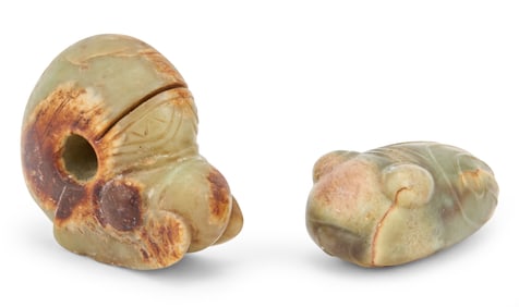 Two Chinese Celadon and Russet Jade Carvings