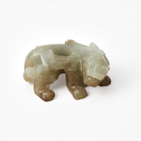 A Chinese Celadon Jade Carving of a Pixiu