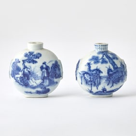 A Large Pair of Chinese Blue and White Porcelain Snuff Bottles Late Qing Dynasty