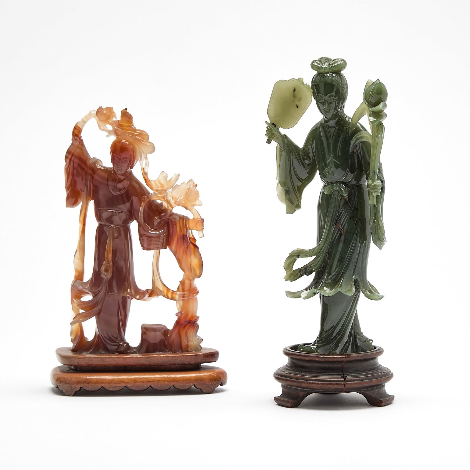 Two Chinese Hardstone Figures of Meiren and Wooden Stands 20th Century (1 of 8)