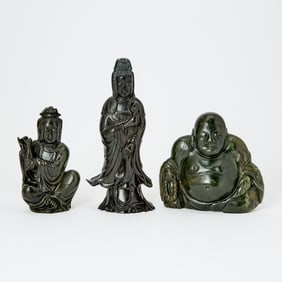 A Group of Three Chinese Hardstone Figural Carvings 20th century