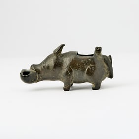 A Chinese Bronze Water Dropper or Coupe in the Form of a Boar Ming Dynasty or earlier