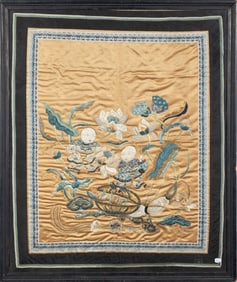 A Chinese Embroidered Silk Panel 19th century