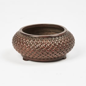 A Chinese Hardwood Compressed Basket-Form Censer 19th-20th century