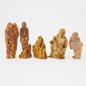 A Group of Five Soapstone Figural Carvings 19th-20th century