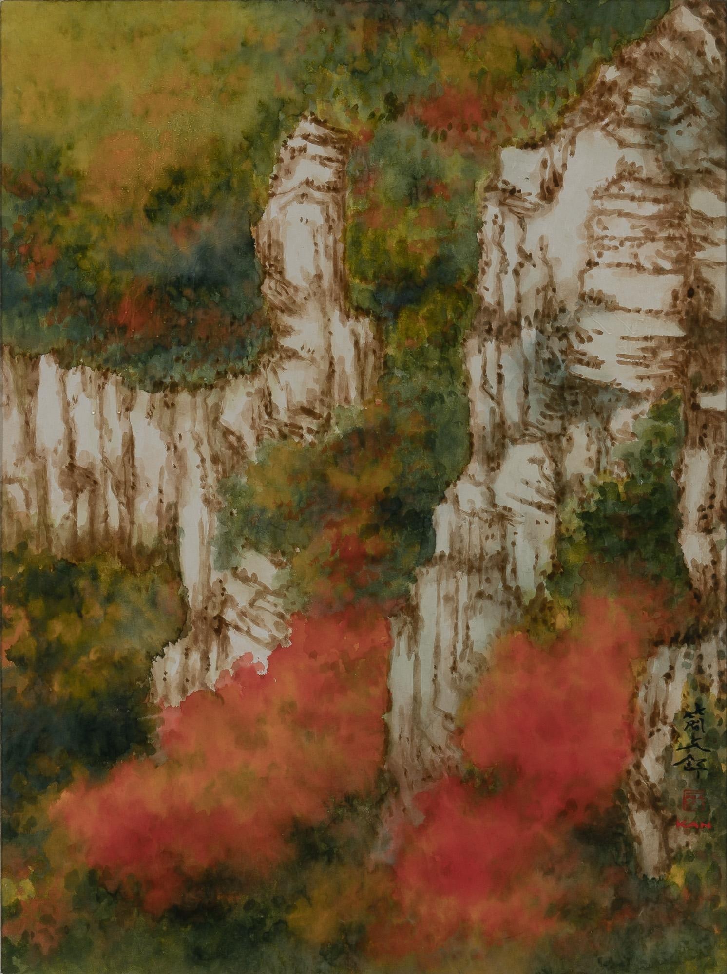 A Chinese Painting Diana Kan (1926-2010): Ink and color on paper; matted and framed. (Sight 23 1/2 x 17 1/2 inches.)