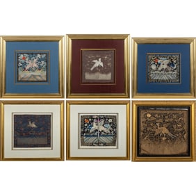 Six Chinese and Korean Silk Embroidery Rank Badges 19th-20th Century
