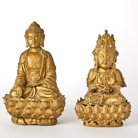 Two Chinese Cast Bronze Buddhist Figures Ming Dynasty