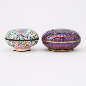 Two Chinese Cloisonne Enamel Covered Boxes Qing Dynasty