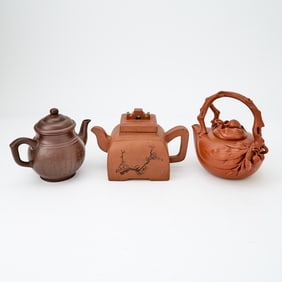 Three Chinese Yixing Pottery Teapots 20th Century