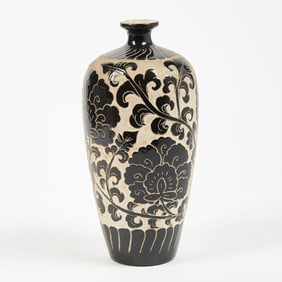 A Chinese Cizhou-Style Pottery Meiping with Blossoms and Foliage Qing Dynasty or earlier