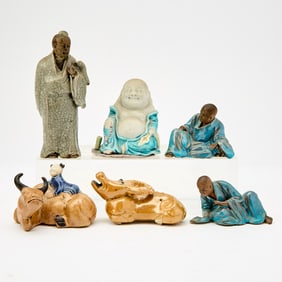 Six Chinese Glazed Pottery and Porcelain Figures 20th century and earlier