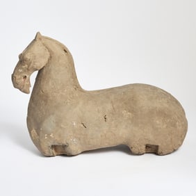 A Chinese Pottery Figure of a Sitting Horse Han Dynasty
