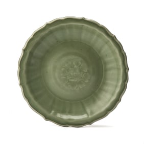 A Chinese Molded Longquan Celadon Charger Ming Dynasty